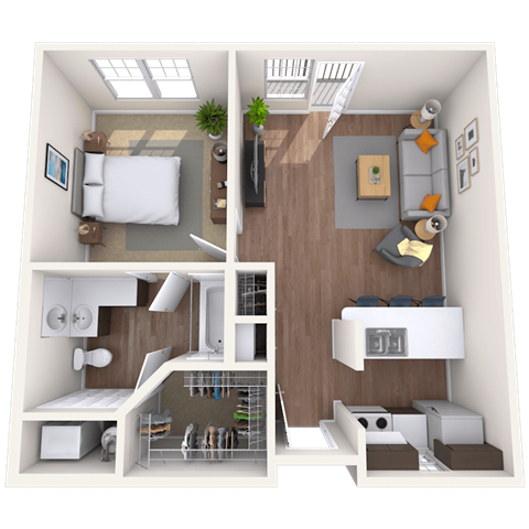 Floor plan for 1 bed, 1 bath, 510 sqft